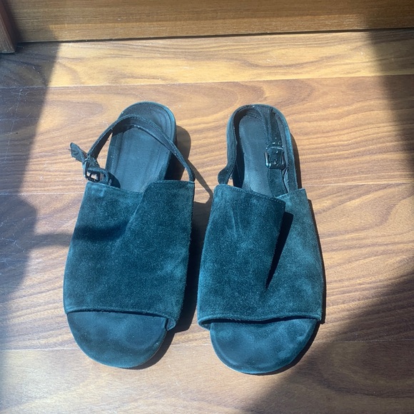Low heel sling back open toe suede mules - black size US 8.5 - Picture 1 of 3